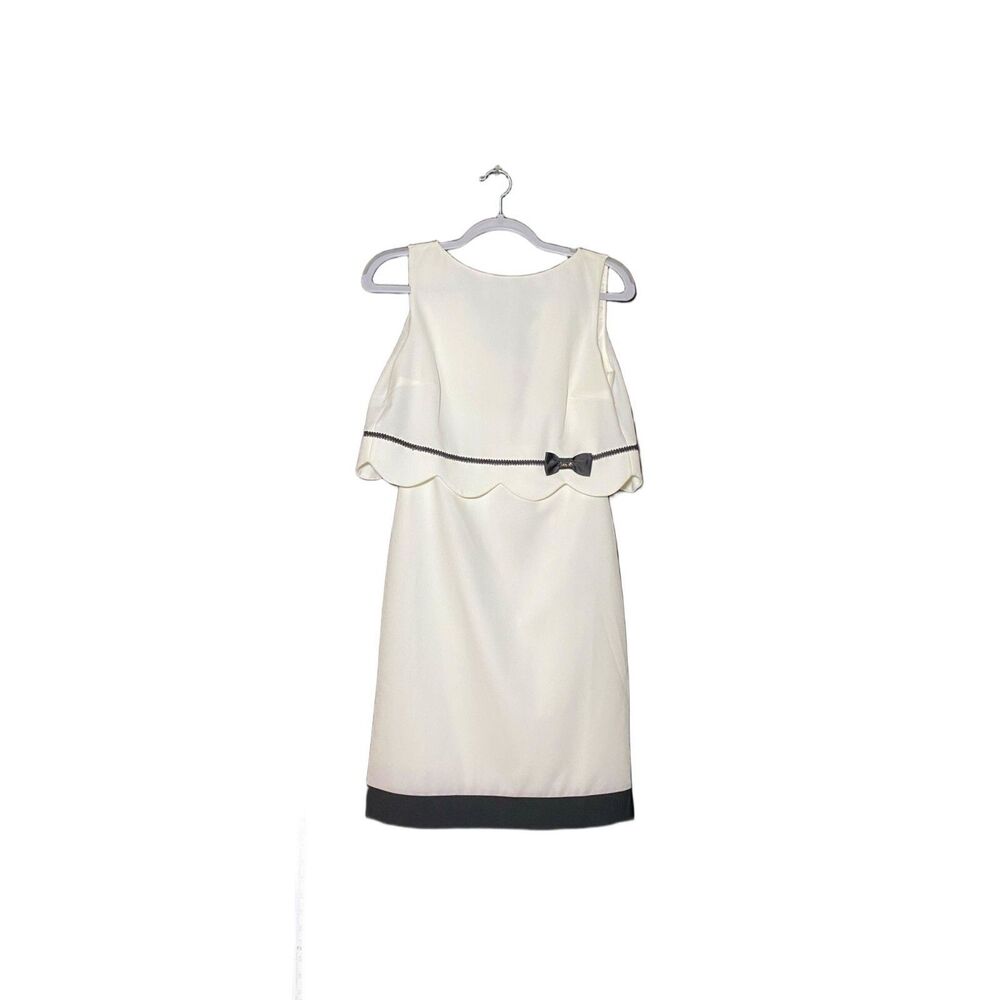 Lafty Lie Women's White Black Trim Bow Detail A-Line Dress Size 42 NWT